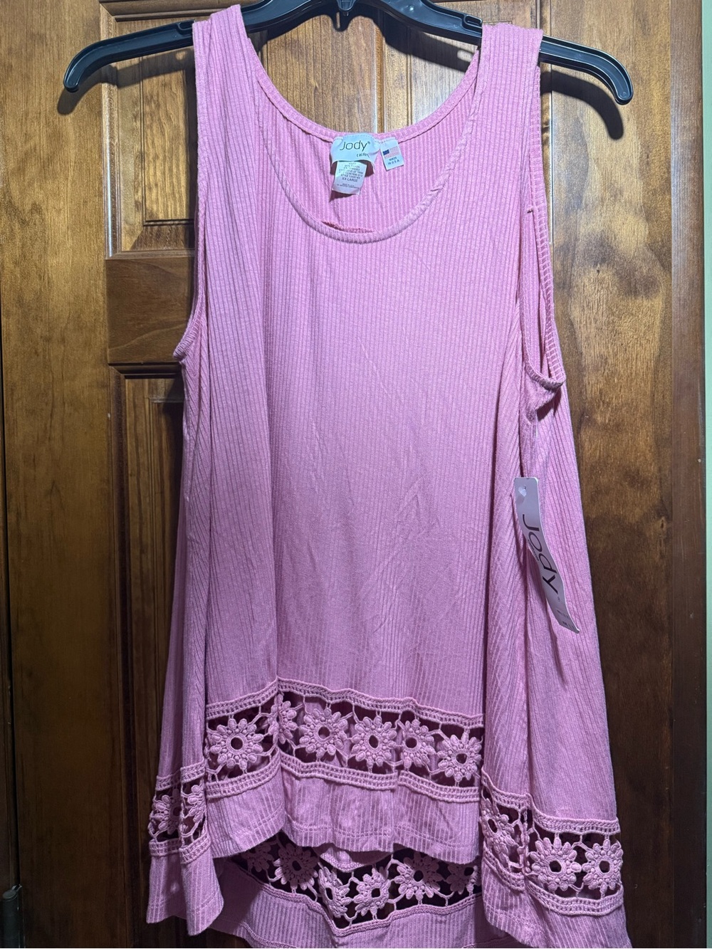 Jody Pink Crochet-Trim Ribbed Tank Top